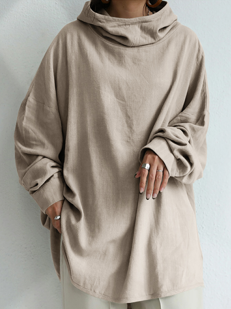 Women 100  Cotton Solid Color Wide Collar Button Cuffs Hoodie