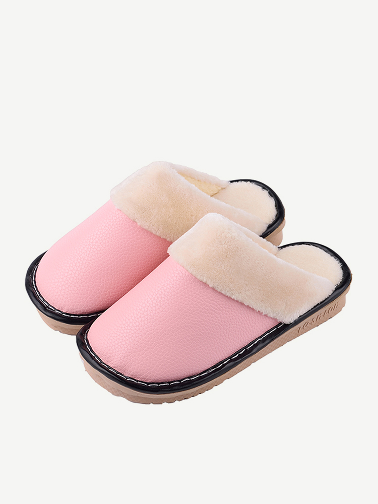 Women Warm Lining Waterproof Slip Resistant Backless Winter Indoor Slippers