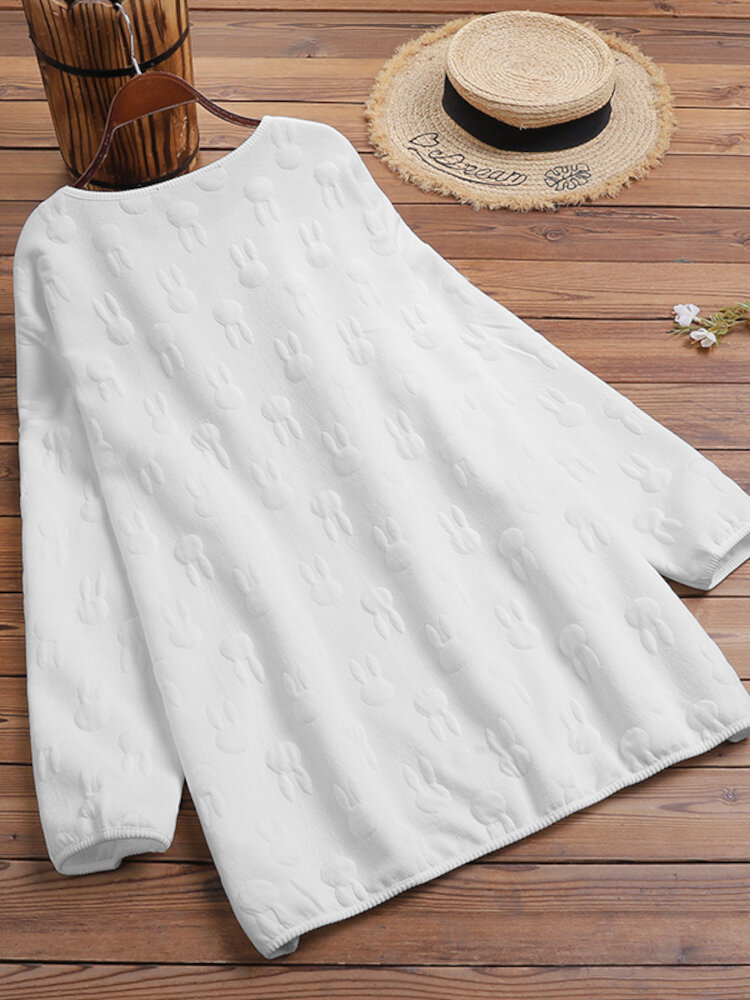 Women Loose All Rabbits Print Stereogram Solid Casual Pullover Sweatshirt