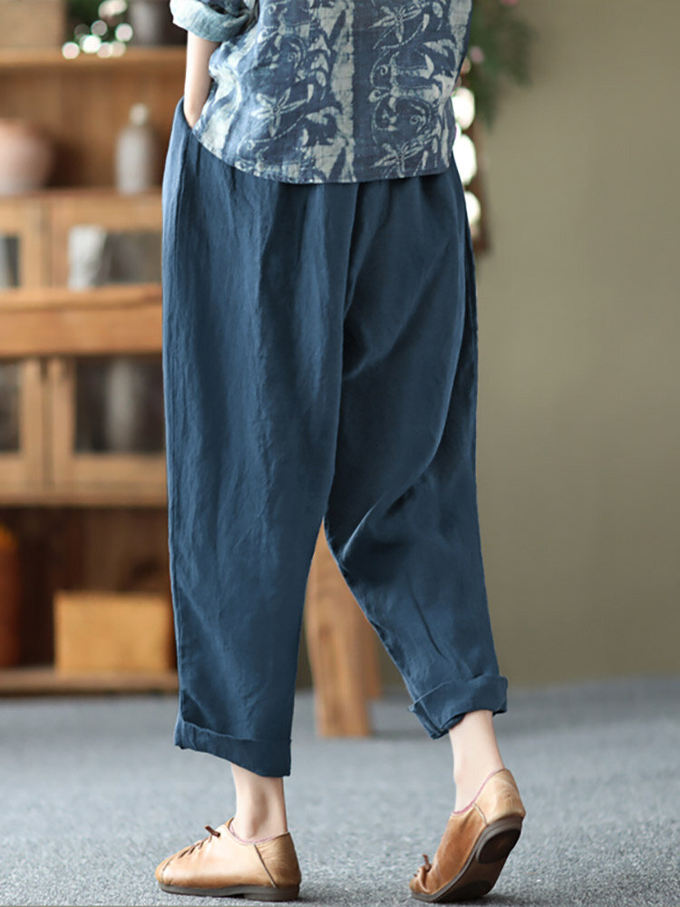 Leisure Solid Cotton Pocket Casual Cotton Pants