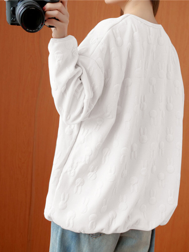 Women Loose All Rabbits Print Stereogram Solid Casual Pullover Sweatshirt