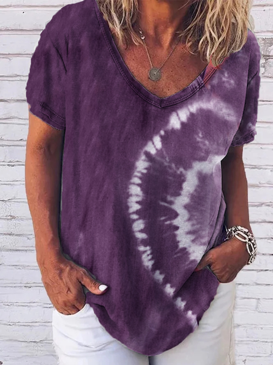 Fashion Women's T-shirt 3d Floral Print ops Tees V Neck Shor HF2415-04-03