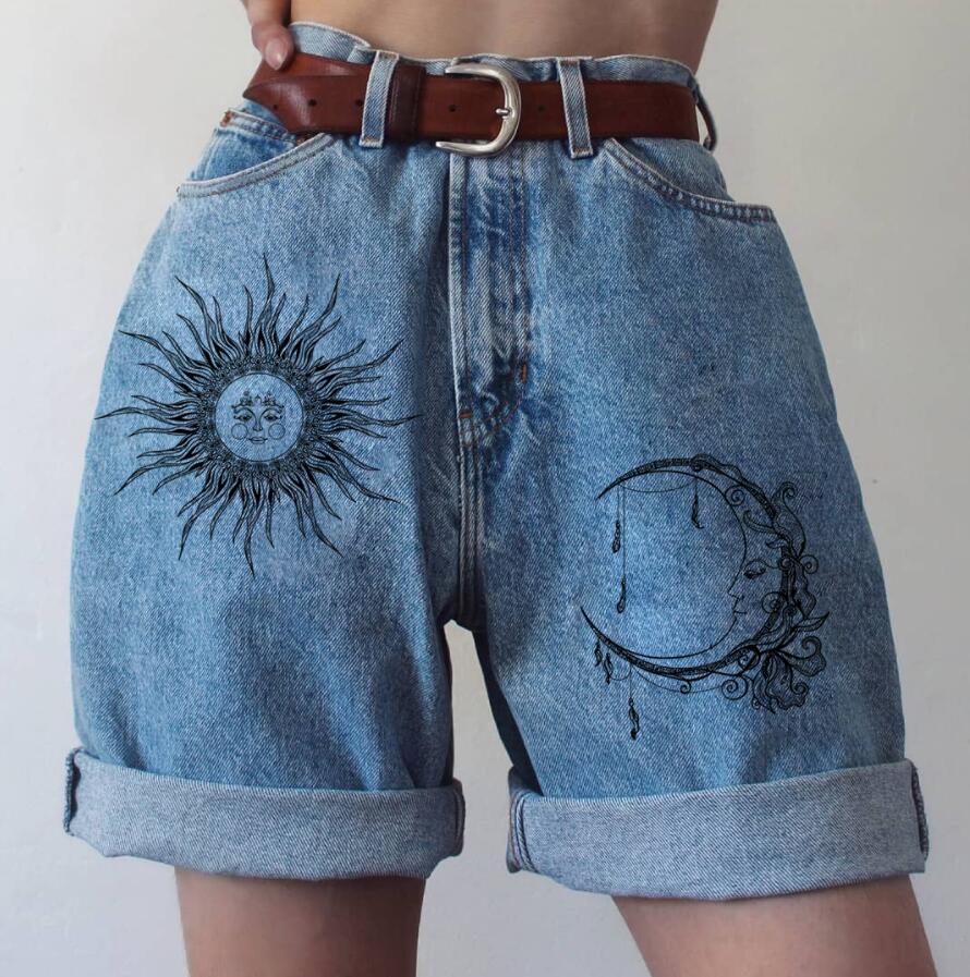 Casual and relaxed printed denim pants HF1605-04-01