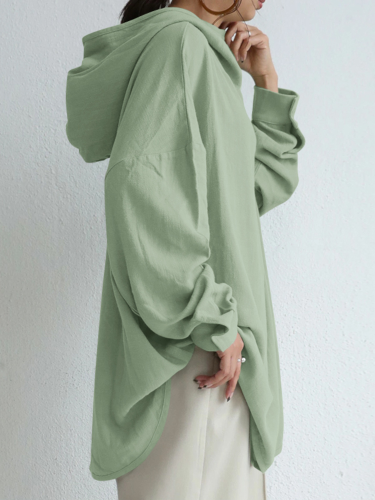 Women 100  Cotton Solid Color Wide Collar Button Cuffs Hoodie