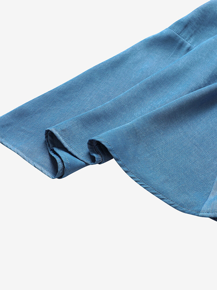 Leisure Solid Ruffle Wide Leg Pocket Pants