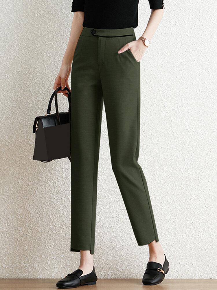 Pocket Step Hem Tailored Pants For Women