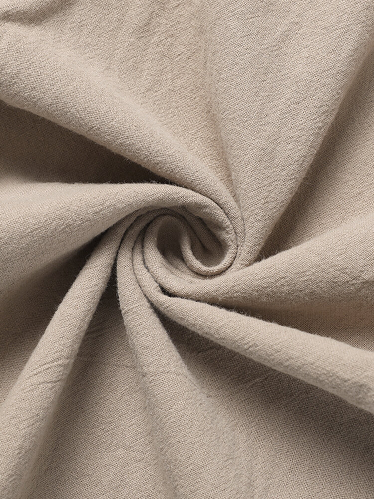 Solid Drawstring Pocket Elastic Waist Casual Pants