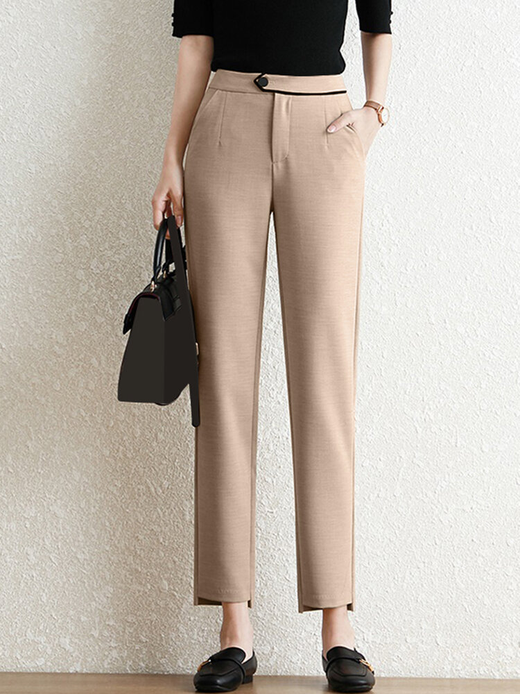 Pocket Step Hem Tailored Pants For Women
