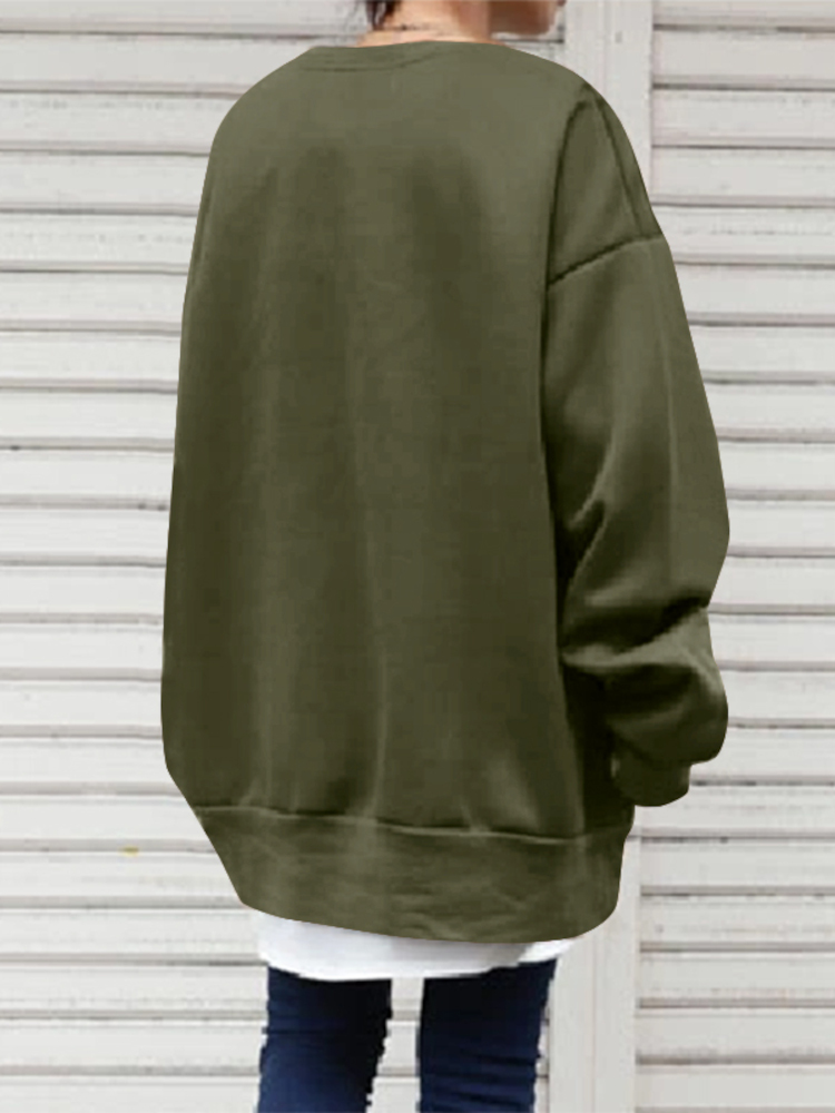 Women Solid Loose Basic All Match Commute Homely Outer Wear Sweatshirt