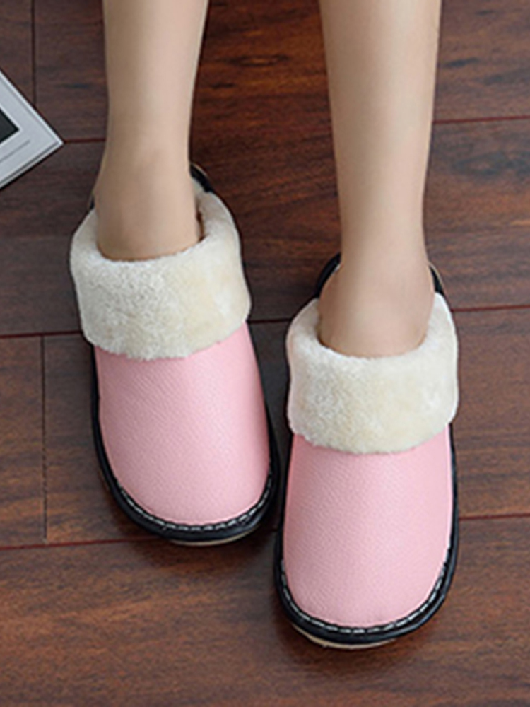Women Warm Lining Waterproof Slip Resistant Backless Winter Indoor Slippers