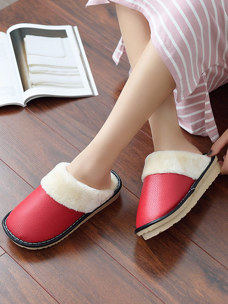 Women Warm Lining Waterproof Slip Resistant Backless Winter Indoor Slippers