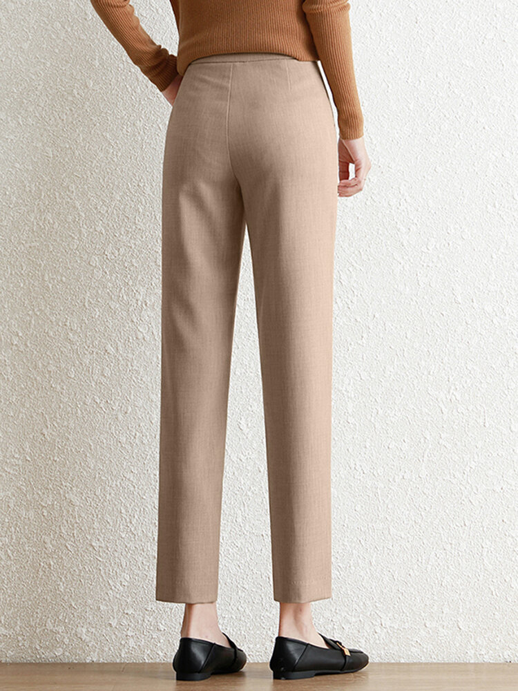 Pocket Step Hem Tailored Pants For Women