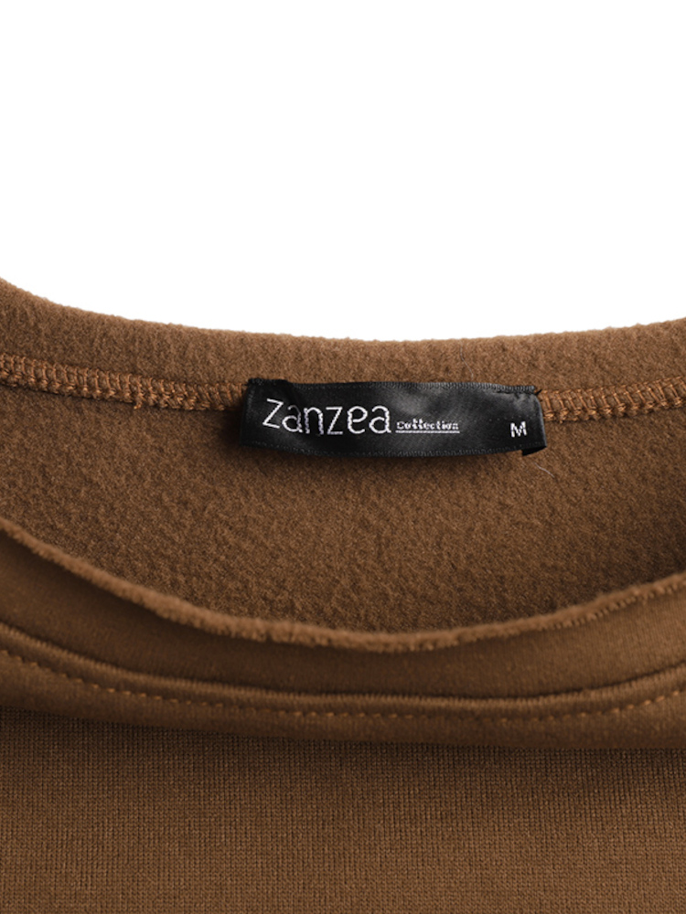 Women Puff Sleeve Solid Thick O  Neck Preppy Homely Sweatshirt