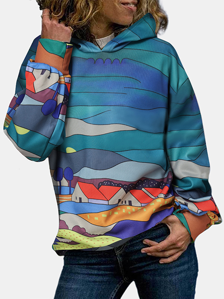 Women Tie Dye Printing Nicely Designed Hooded Scrawl Sweatshirt