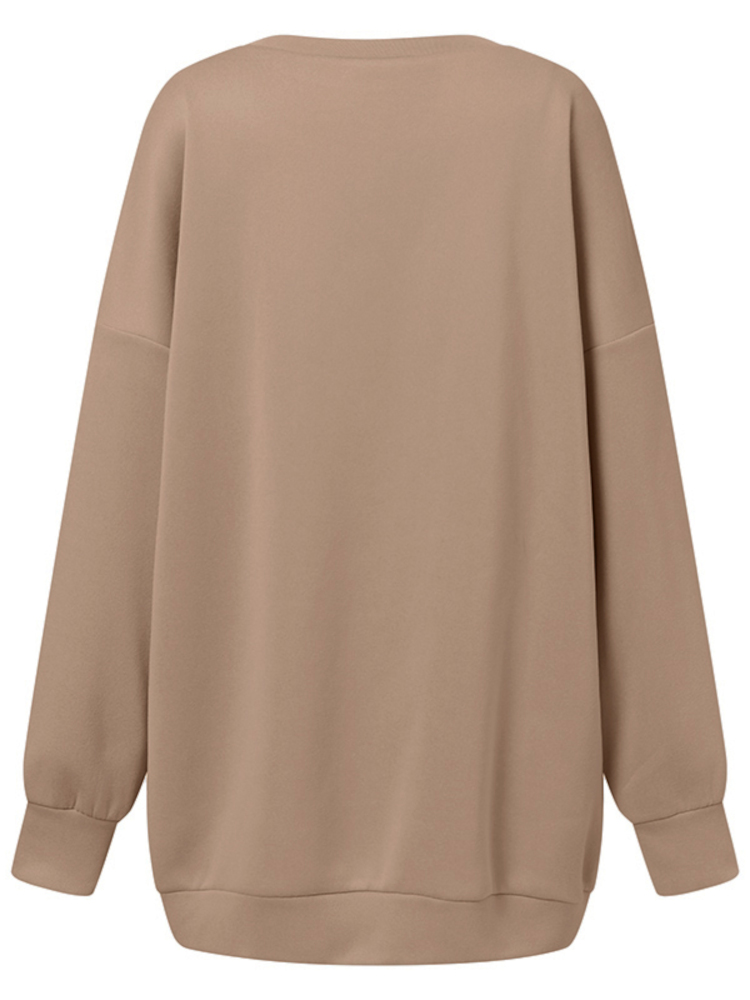 Women Puff Sleeve Crew Neck Solid Color Hem Long Sleeve Sweatshirts