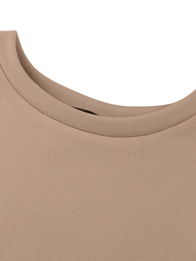 Women Puff Sleeve Crew Neck Solid Color Hem Long Sleeve Sweatshirts