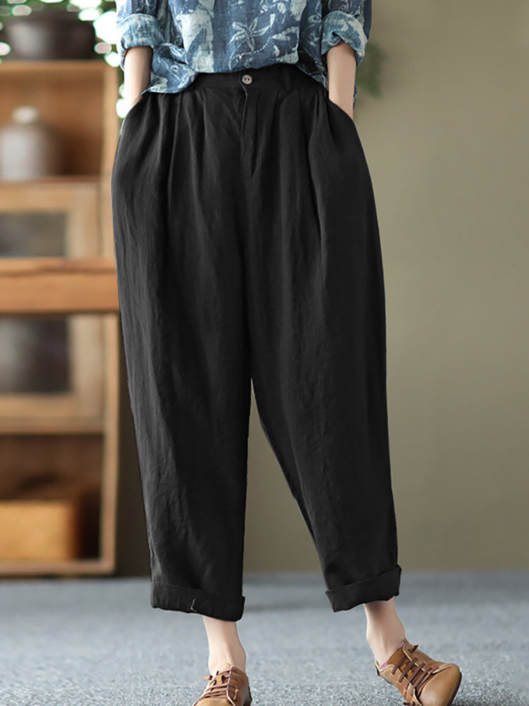 Leisure Solid Cotton Pocket Casual Cotton Pants
