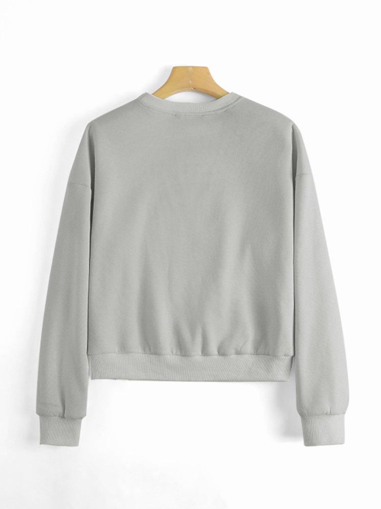 Women Thick Solid Puff Sleeve Solid Color O  Neck Full Sleeve Pullover Sweatshirt