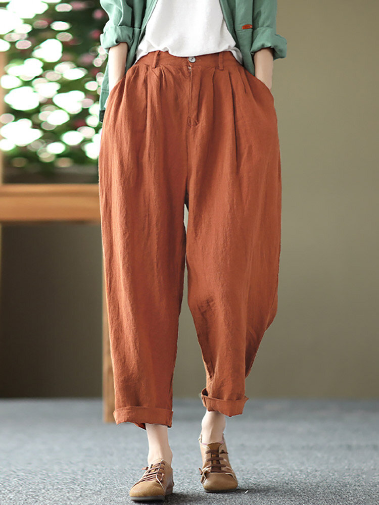 Leisure Solid Cotton Pocket Casual Cotton Pants