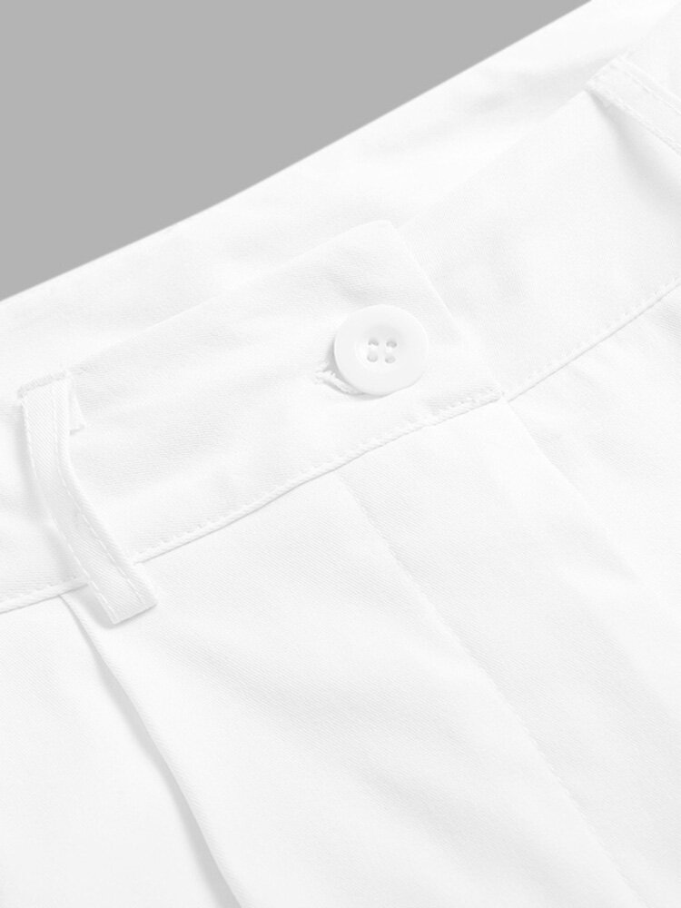 Women Zipper Pleated Commute Button Side Pocket Solid Casual Pants