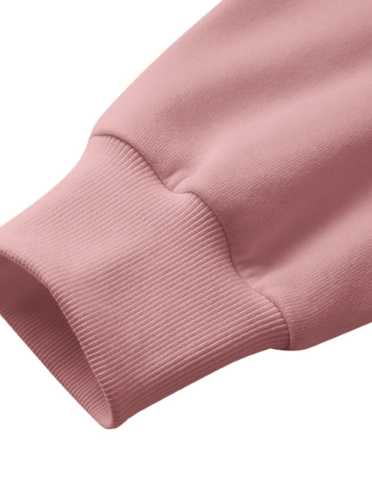 Women Long Sleeve Solid Round Necked Narrow Hem Pullover Sweatshirt