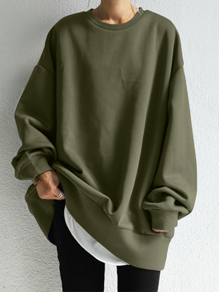 Women Solid Loose Basic All Match Commute Homely Outer Wear Sweatshirt