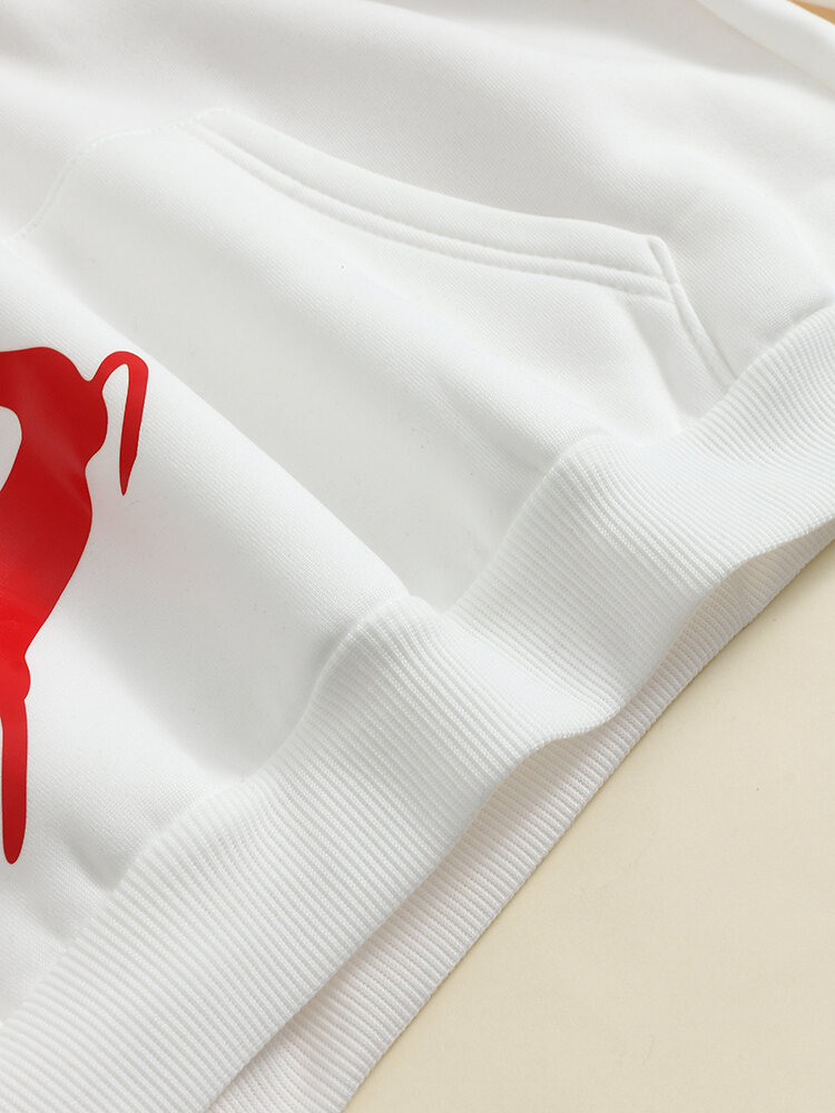 Women Christmas Printed Antler Fleece Thick Casual Hooded Sweatshirt