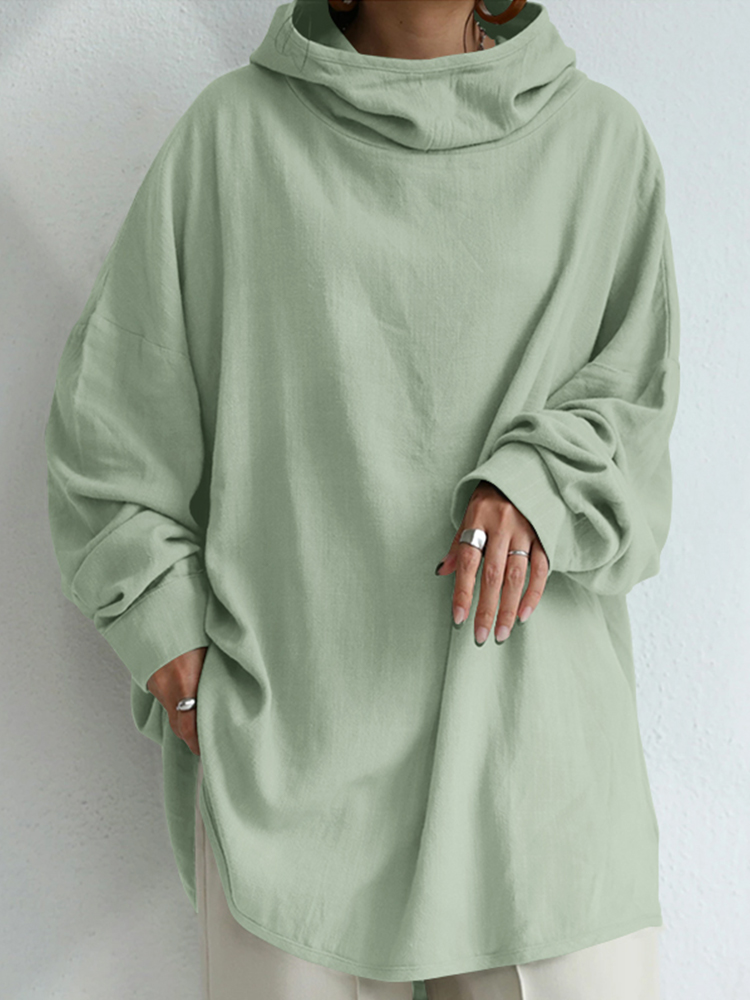 Women 100  Cotton Solid Color Wide Collar Button Cuffs Hoodie