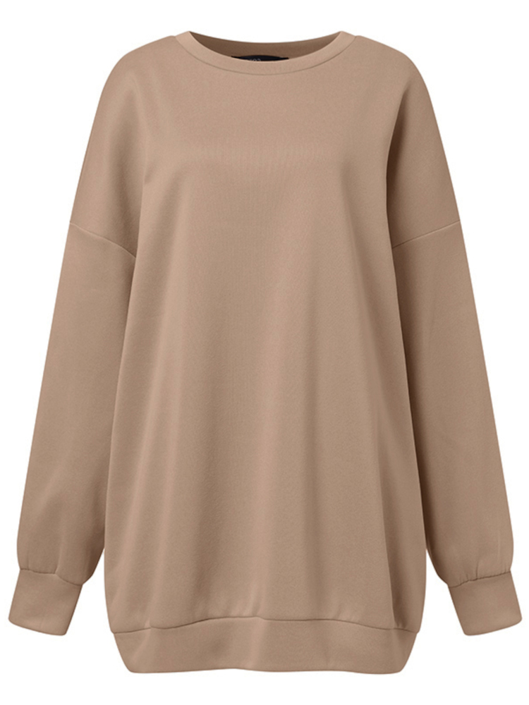 Women Puff Sleeve Crew Neck Solid Color Hem Long Sleeve Sweatshirts
